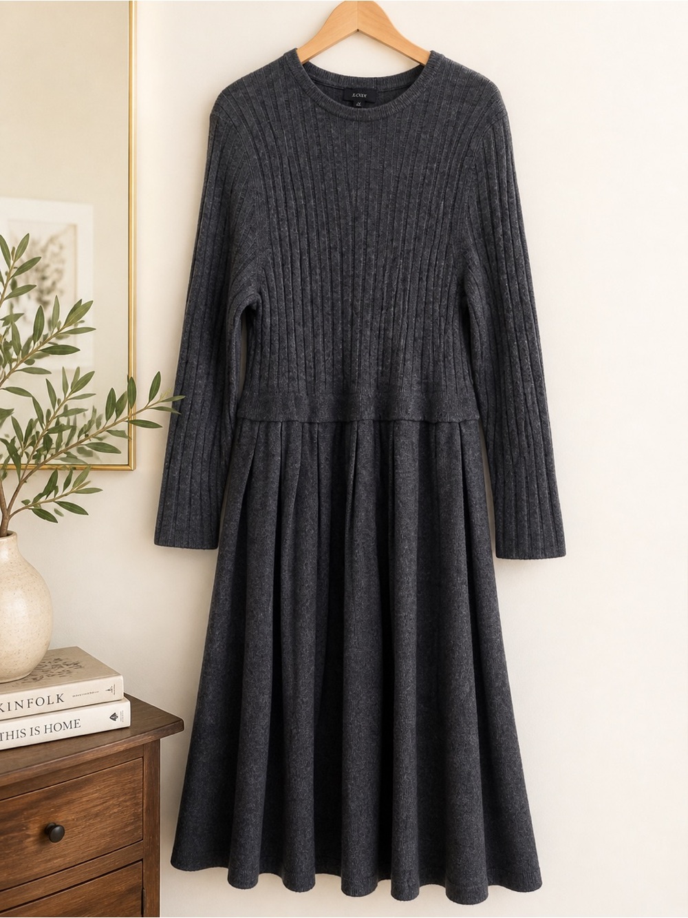 J.Crew Ribbed Sweater Dress Grey Midi Wool Blend Long Sleeve XXL